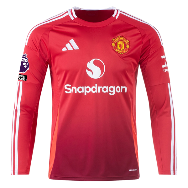 adidas Manchester United Scotty McTominay Long Sleeve Home Jersey w/ EPL + No Room For Racism Patches24/25 (Red)