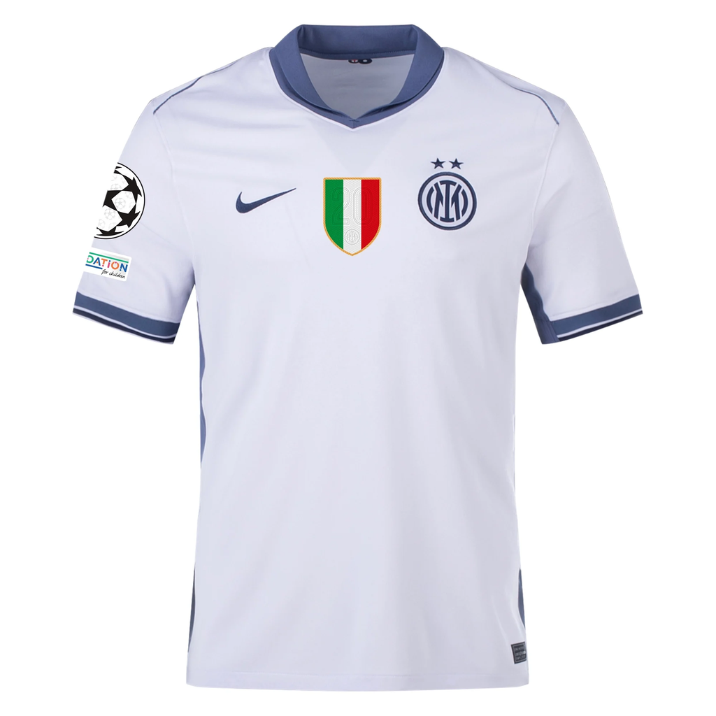 Nike Inter Milan Nicolò Barella Away Jersey w/ Champions League + Scudetto Patch 24/25 (Summit White/Iris Whisper)