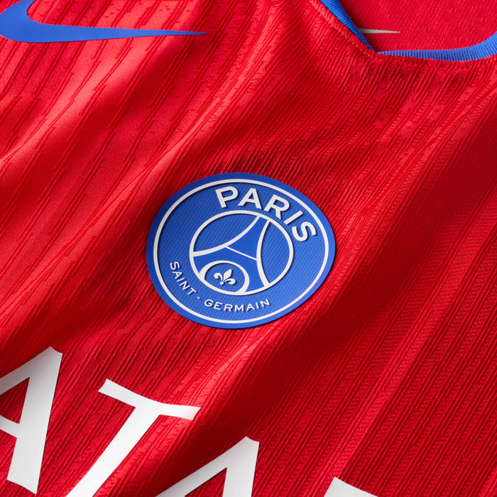 Nike Men's Paris Saint-Germain Authentic Archaf Hakimi Third Jersey w/ Champions League Patches 25/26 (Sport Red/Hyper Royal)