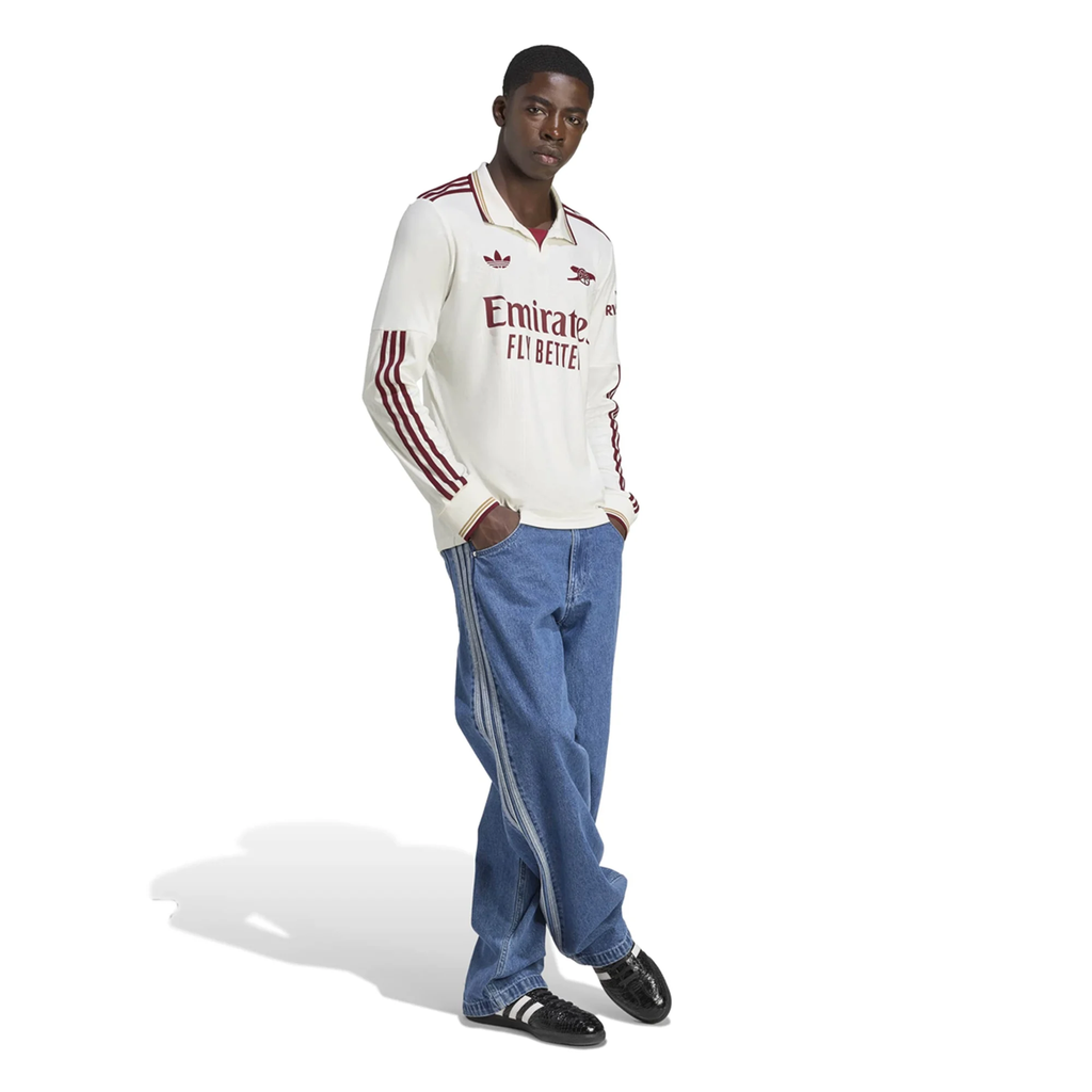 adidas Arsenal William Saliba Third Long Sleeve Jersey w/ EPL + No Room For Racism 25/26 (White/Burgundy)