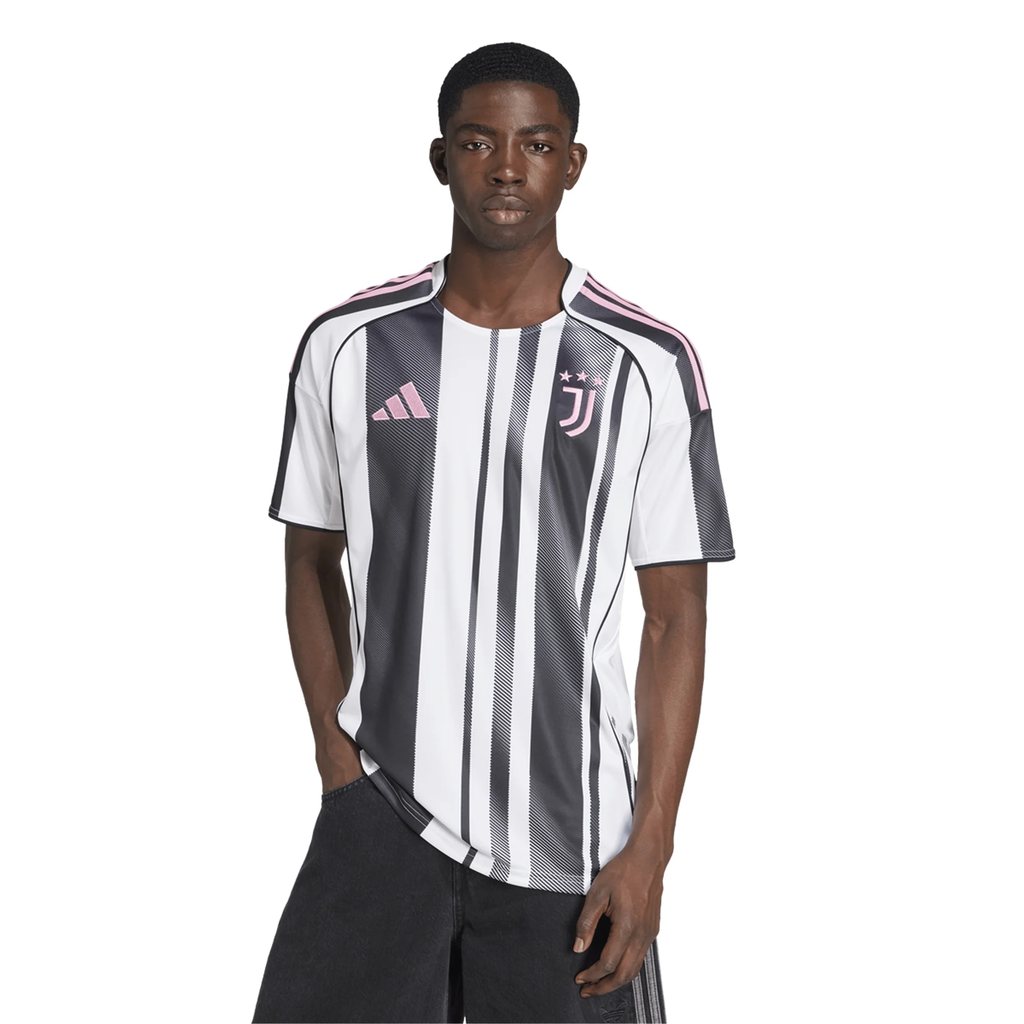adidas Juventus Thuram Home Jersey w/ Champions League Patches 25/26 (White/Black/Pink)
