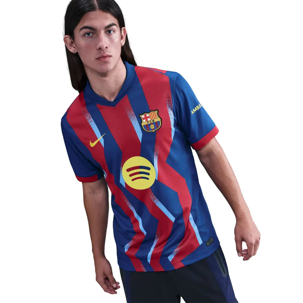 Nike Men's FC Barcelona Bernal 4th Jersey 25/26 w/ La Liga Patches (Blue/Red/Yellow)