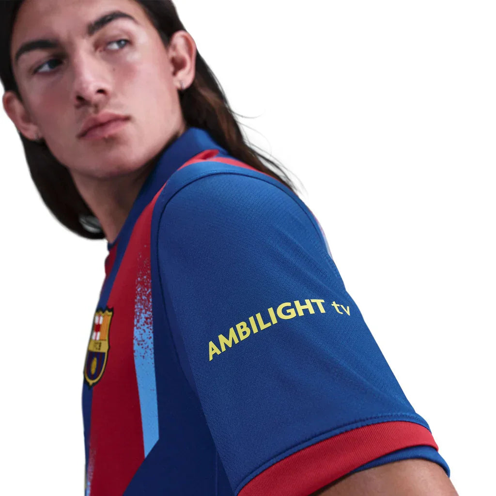 Nike Men's FC Barcelona Olmo 4th Jersey 25/26 w/ La Liga Patches (Blue/Red/Yellow)