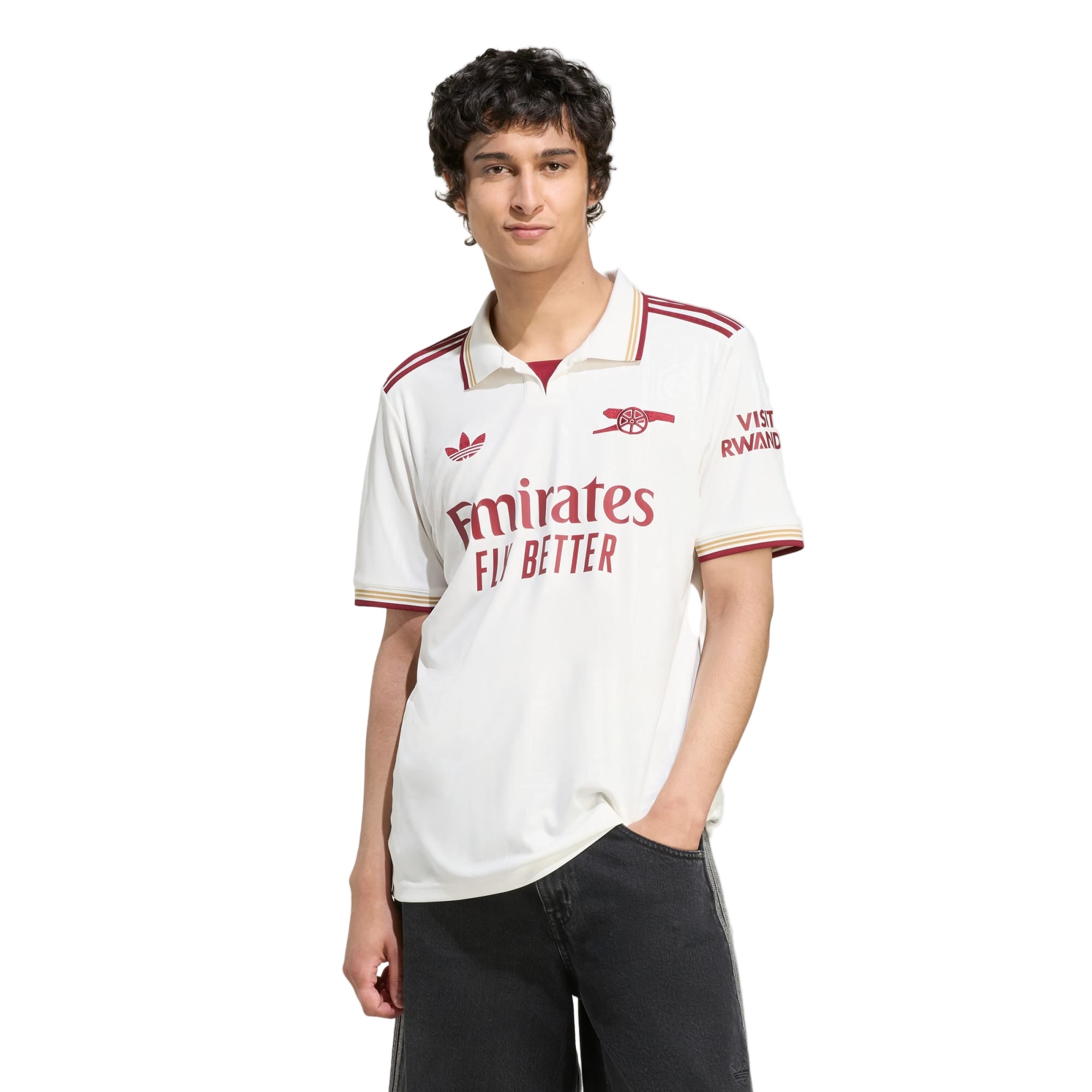 adidas Saka Men's Arsenal FC Third Jersey 25/26 w/ NRFR + EPL Patches (White/Burgundy)