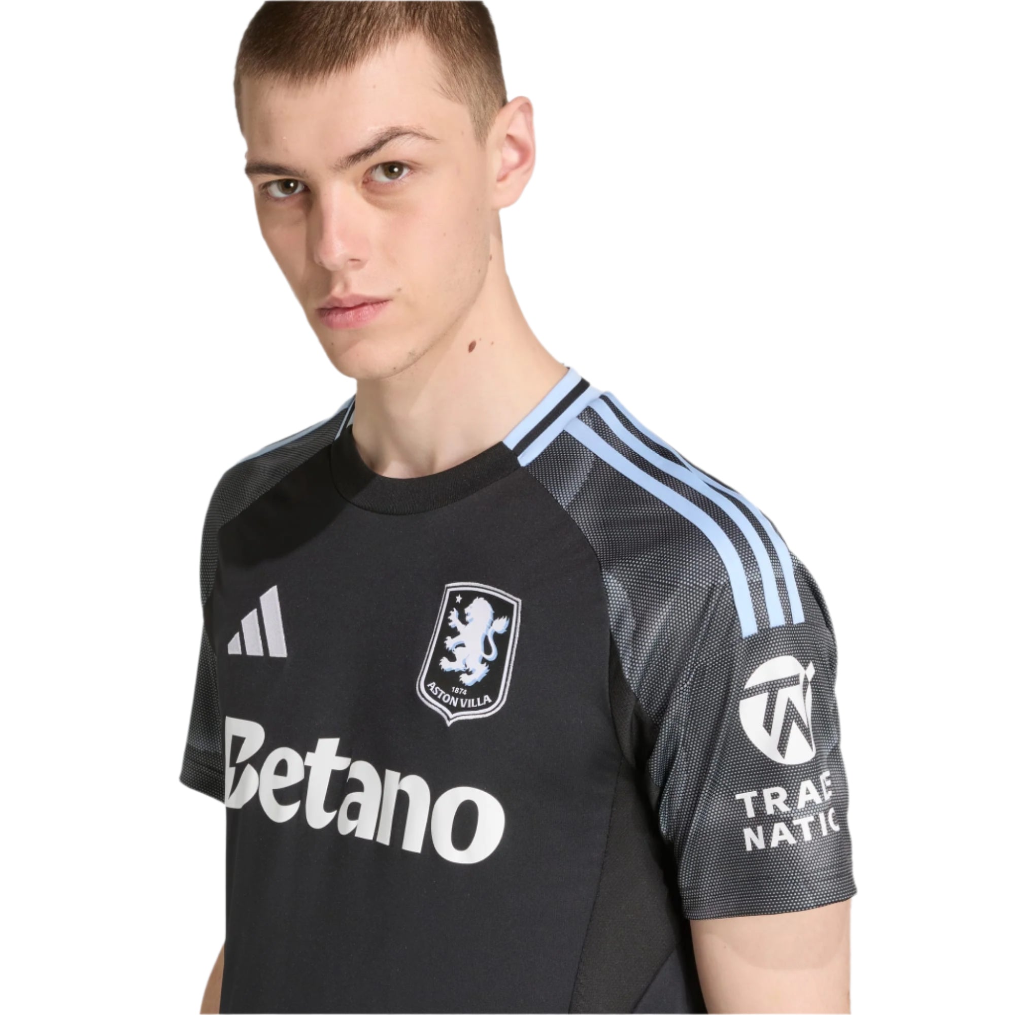 adidas Lindelof Men's Aston Villa 25/26 Away Jersey w/ EPL + NRFR Patches (Black/Global Blue)
