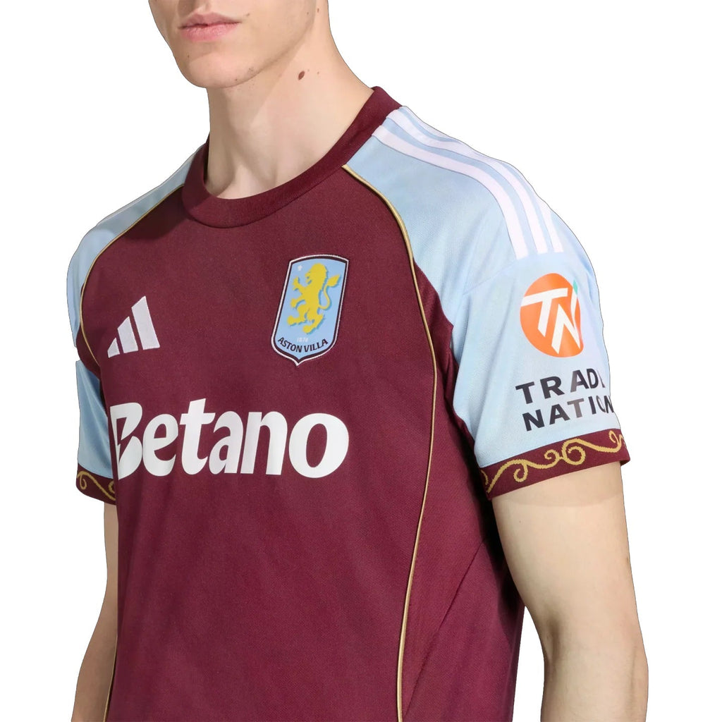 adidas Lindelof Men's Aston Villa Home Jersey 25/26 w/ NRFR + EPL Patches (Maroon/Blue)