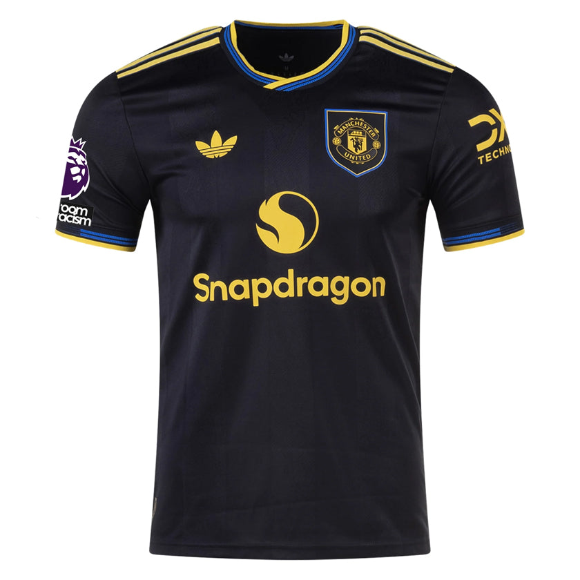 adidas Ugarte Men's Manchester United Authentic Third Jersey 25/26 w/ NRFR + EPL Patches (Black)
