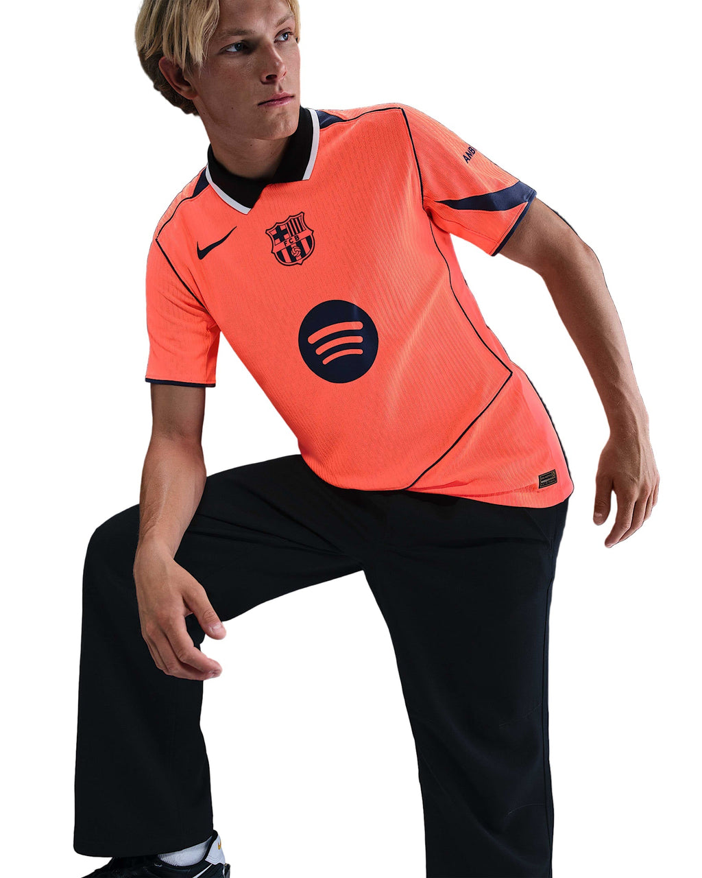 Nike Frenkie De Jong FC Barcelona Third T90 Authentic Jersey 25/26 w/ Champions League Patches (Mango/Navy)