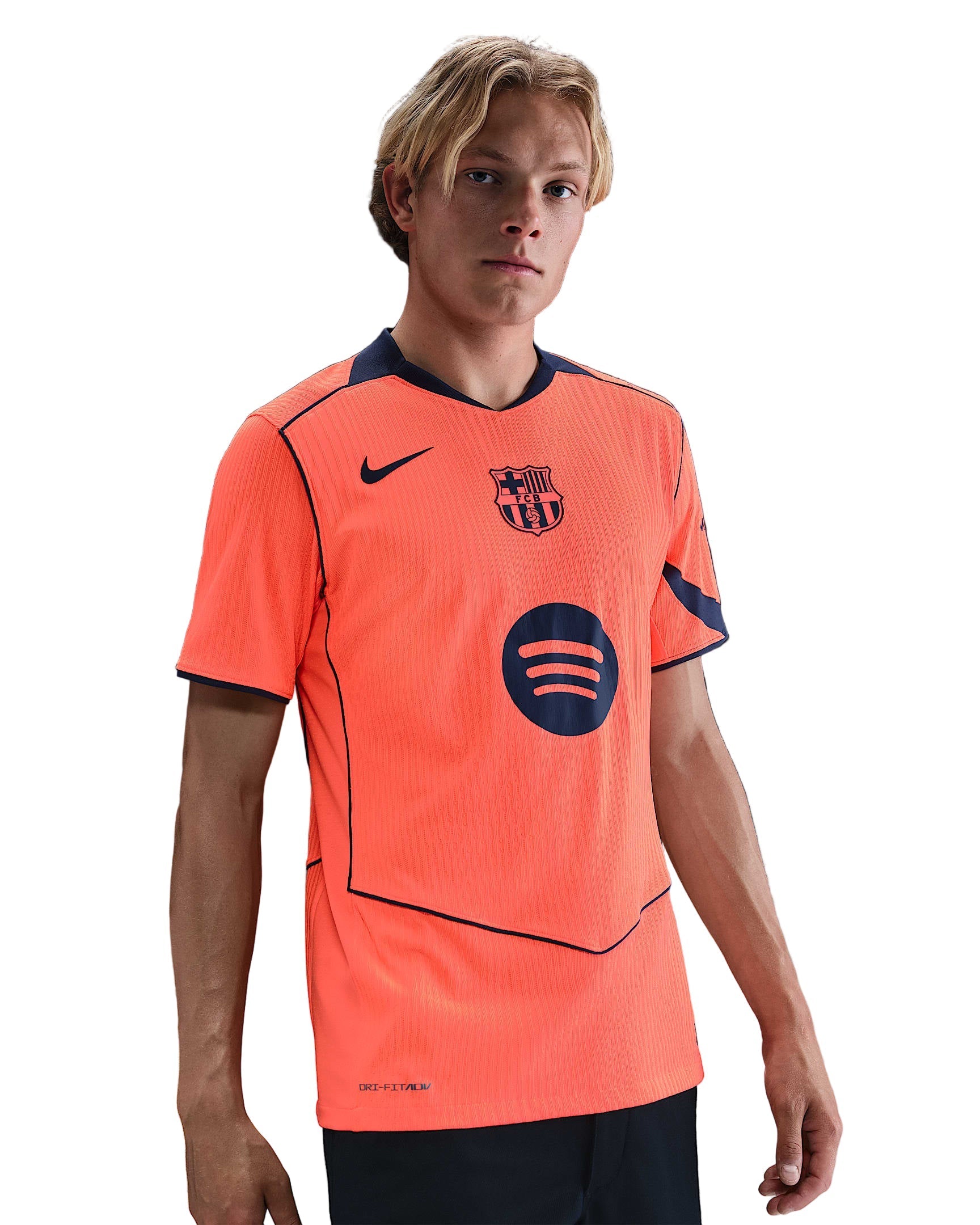 Nike Raphinha FC Barcelona Third T90 Authentic Jersey 25/26 w/ Champions League Patches (Mango/Navy)