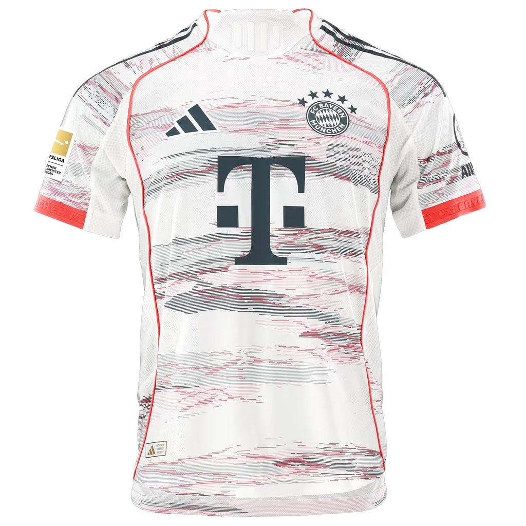 adidas Olise Authentic Away Jersey 25/26 w/ Sponsor + Meister Bundesliga Patch (White/Red)