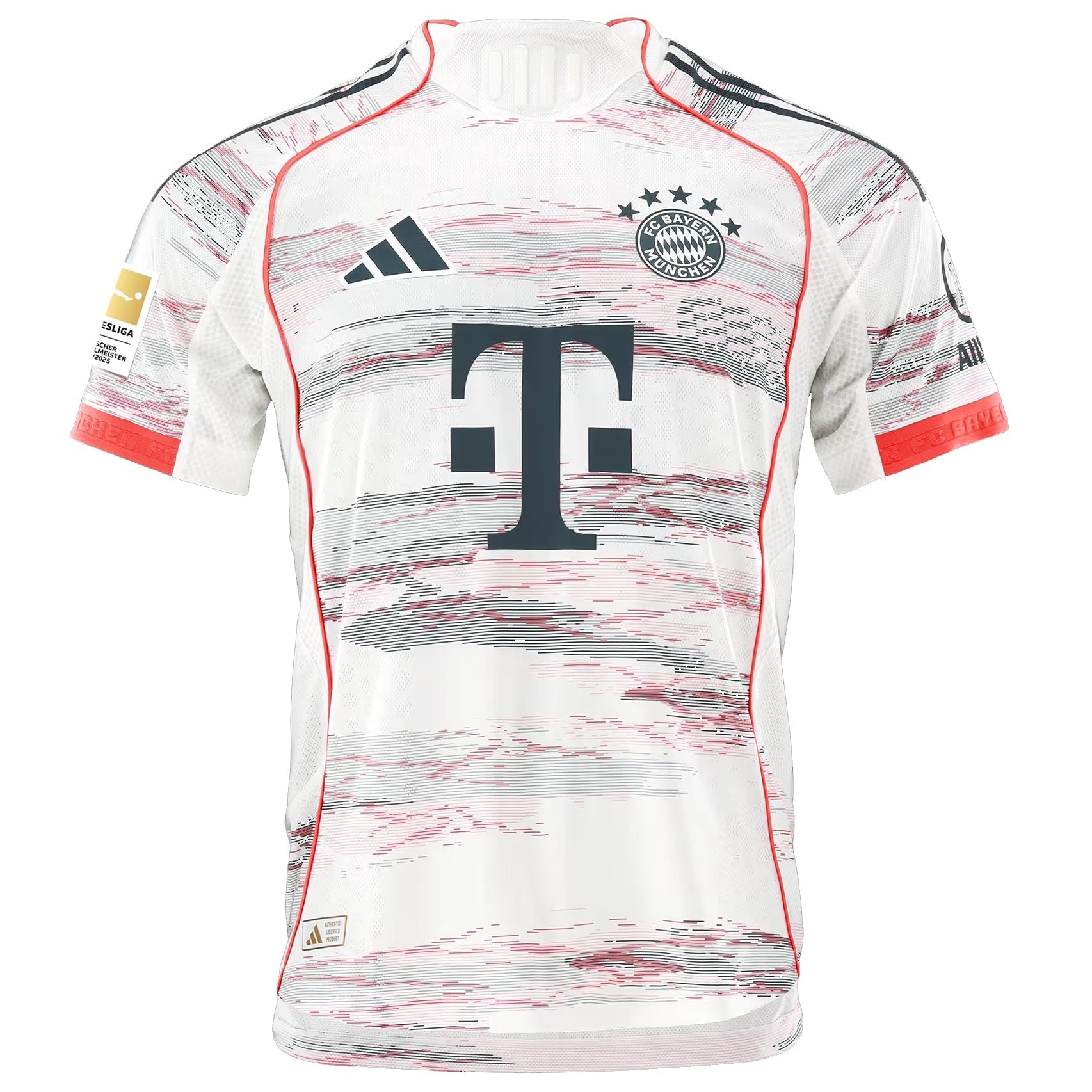 adidas J. Palhinha Authentic Away Jersey 25/26 w/ Sponsor + Meister Bundesliga Patch (White/Red)
