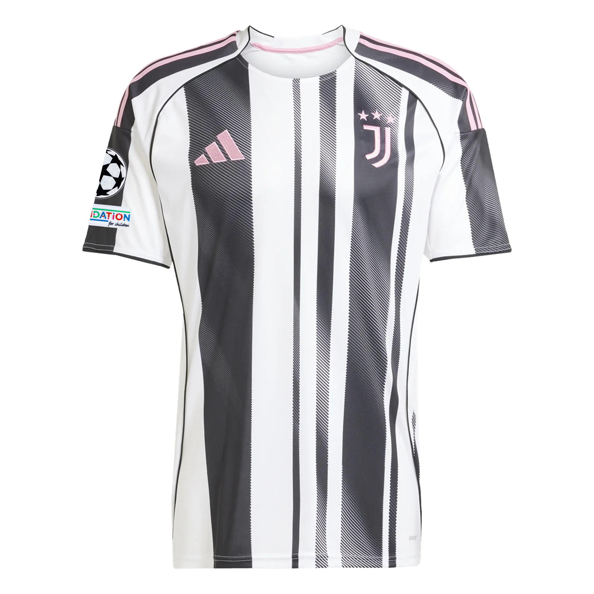 adidas Juventus Rouhi Home Jersey w/ Champions League Patches 25/26 (White/Black/Pink)
