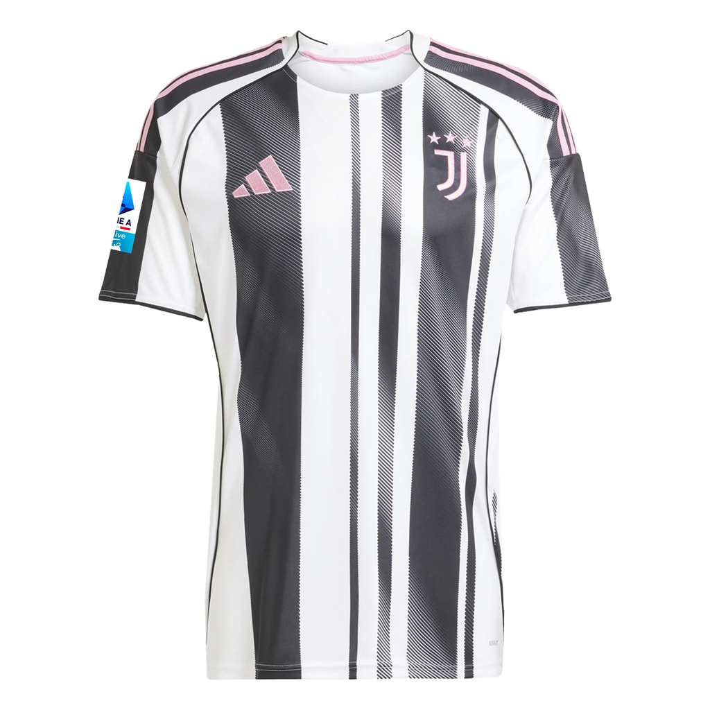 adidas Men's Juventus Adzic Home Jersey w/ Serie A Patch 25/26 (White/Black/Pink)