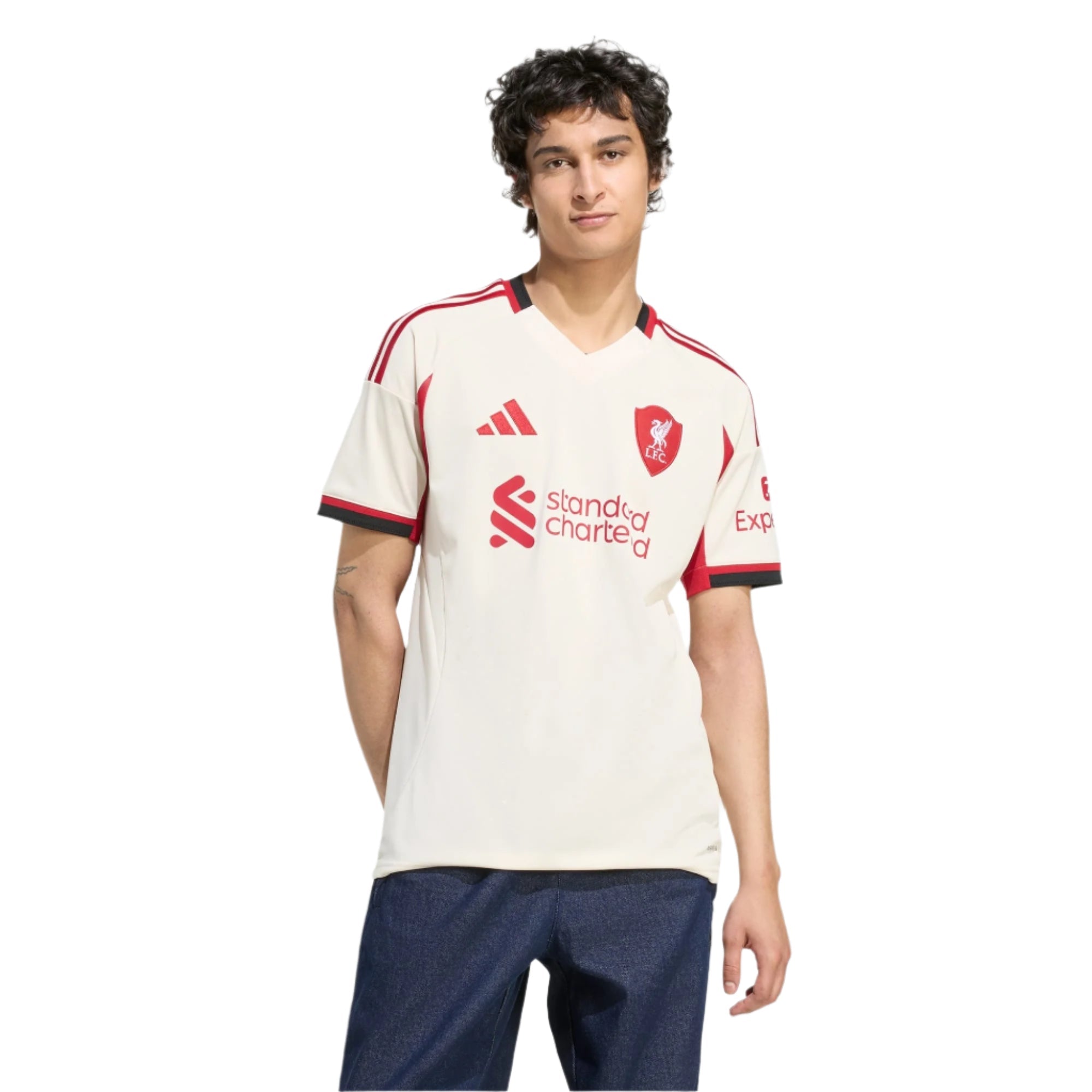 adidas Men's Liverpool Curtis Jones Away Jersey w/ Champions League Patches 25/26 (Wonder White)