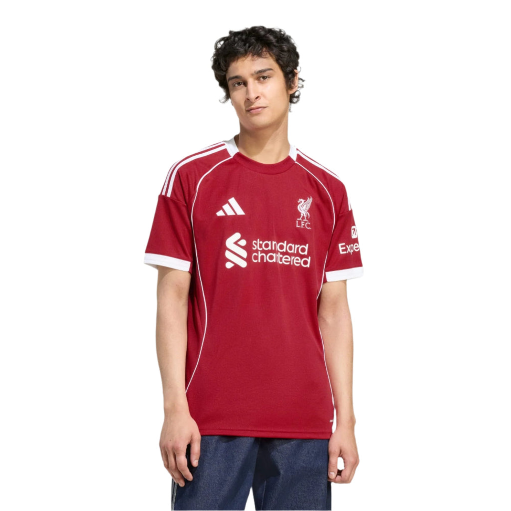 adidas Men's Liverpool Isak Home Jersey 25/26 w/ Champions League Patches (Strawberry Red)