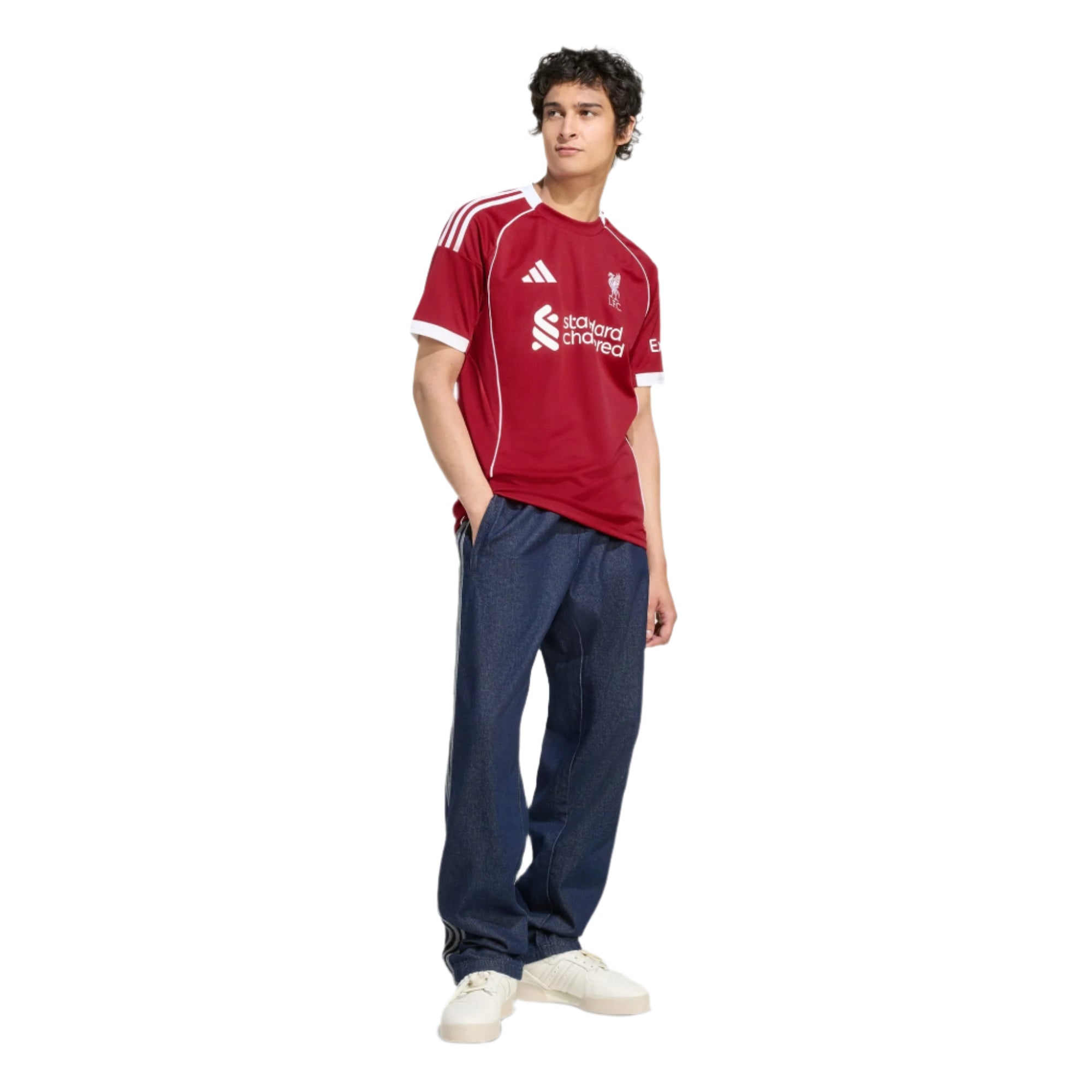 adidas Endo Men's Liverpool Home Jersey 25/26 w/ NRFR + EPL Champions Patch (Strawberry Red)