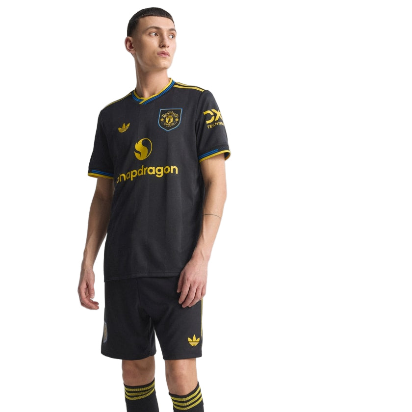 adidas Yoro Men's Manchester United Authentic Third Jersey 25/26 w/ NRFR + EPL Patches (Black)