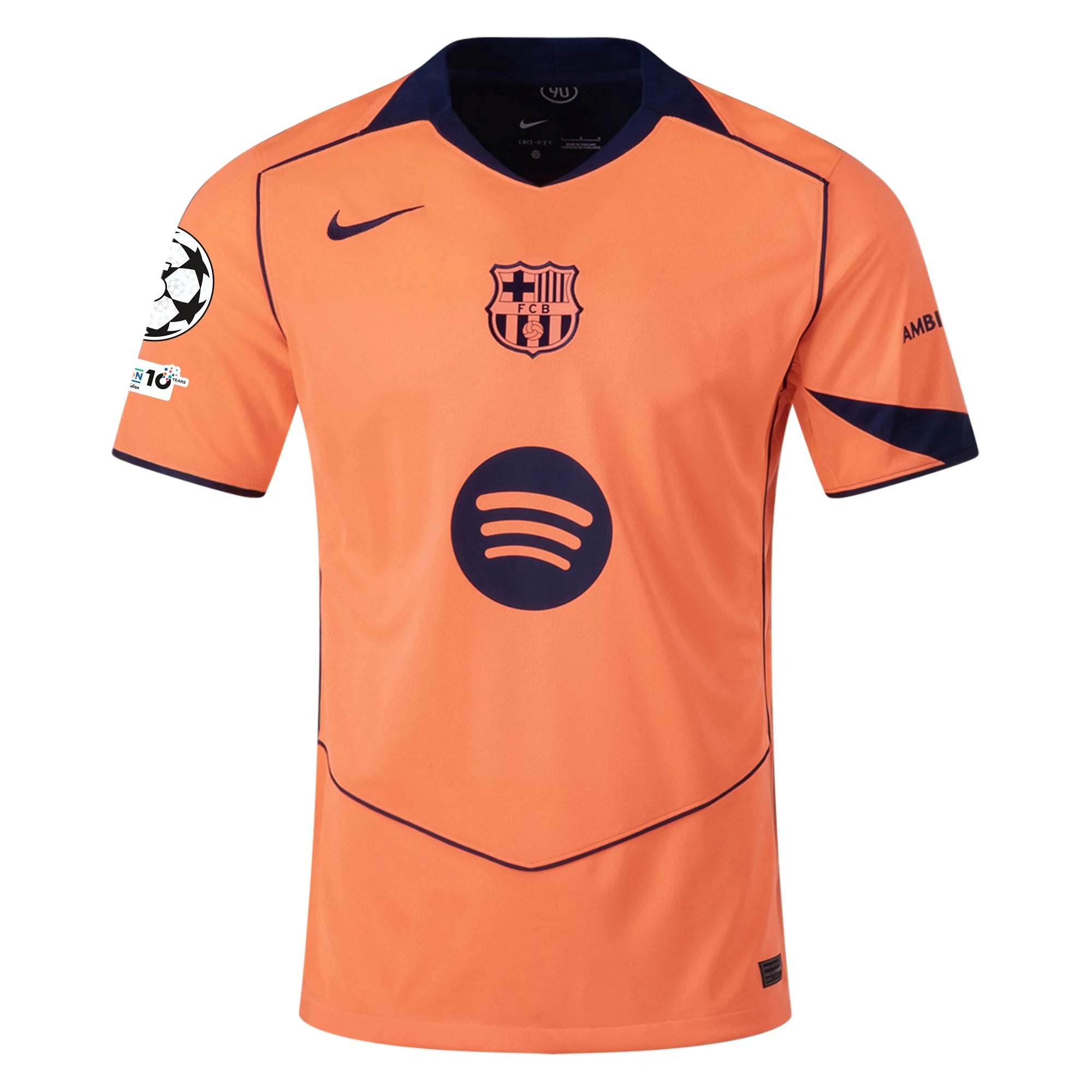 Nike Frenkie De Jong FC Barcelona Third T90 Authentic Jersey 25/26 w/ Champions League Patches (Mango/Navy)