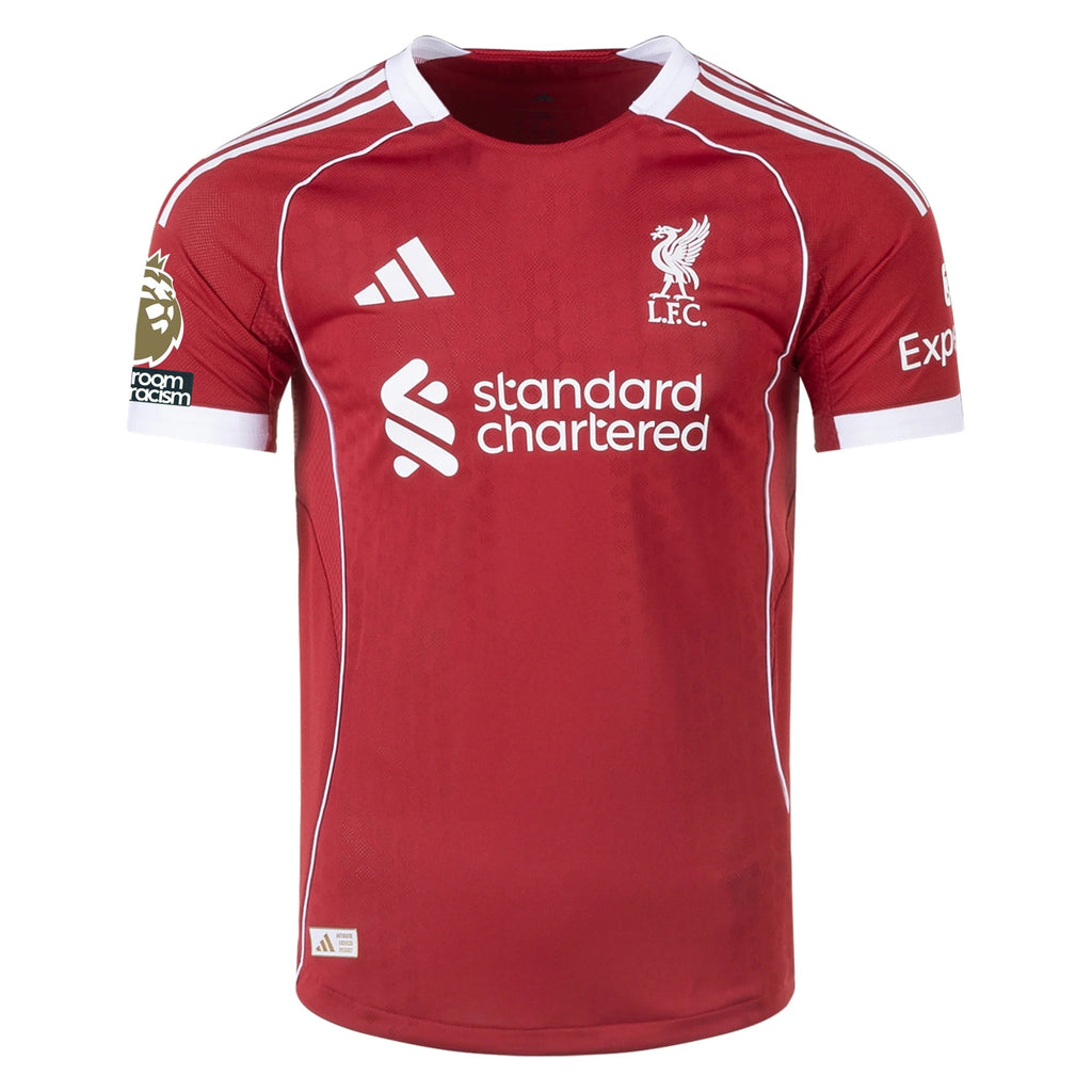 adidas Men's Liverpool FC Authentic Wirtz Home Jersey 25/26 w/ EPL + NRFR Patches (Strawberry Red)