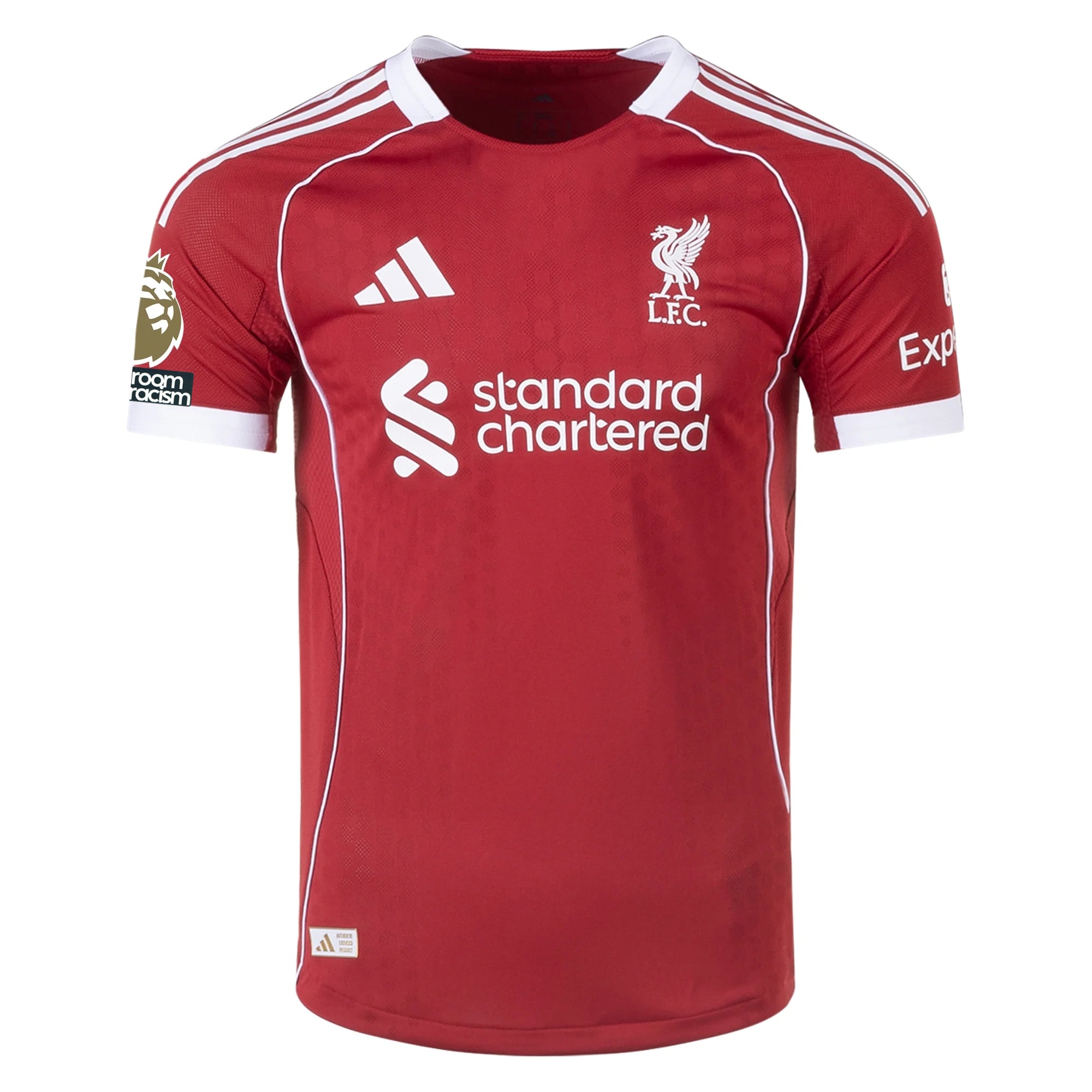adidas Men's Liverpool FC Authentic Endo Home Jersey 25/26 w/ EPL + NRFR Patches (Strawberry Red)