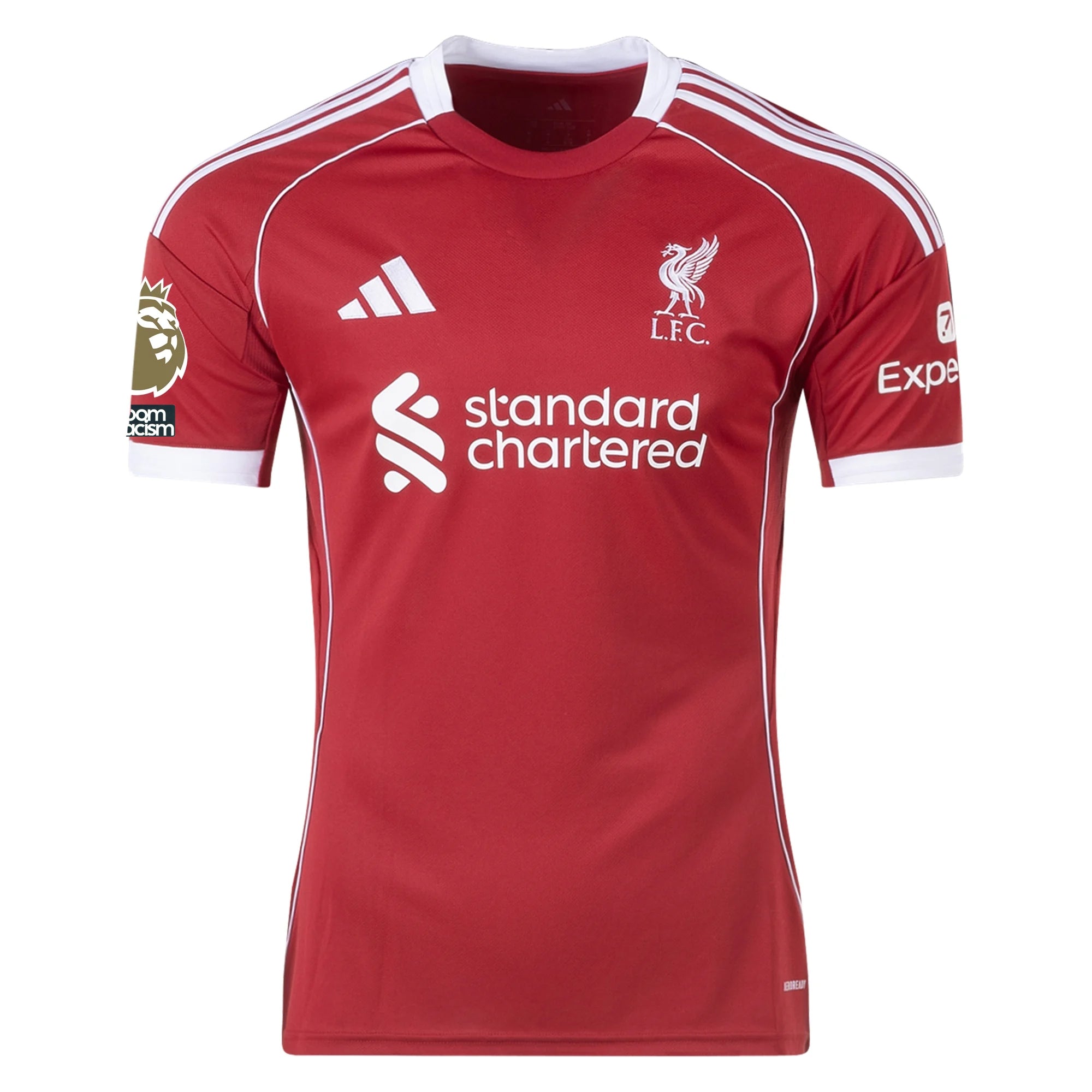 adidas Bradley Men's Liverpool Home Jersey 25/26 w/ NRFR + EPL Champions Patch (Strawberry Red)
