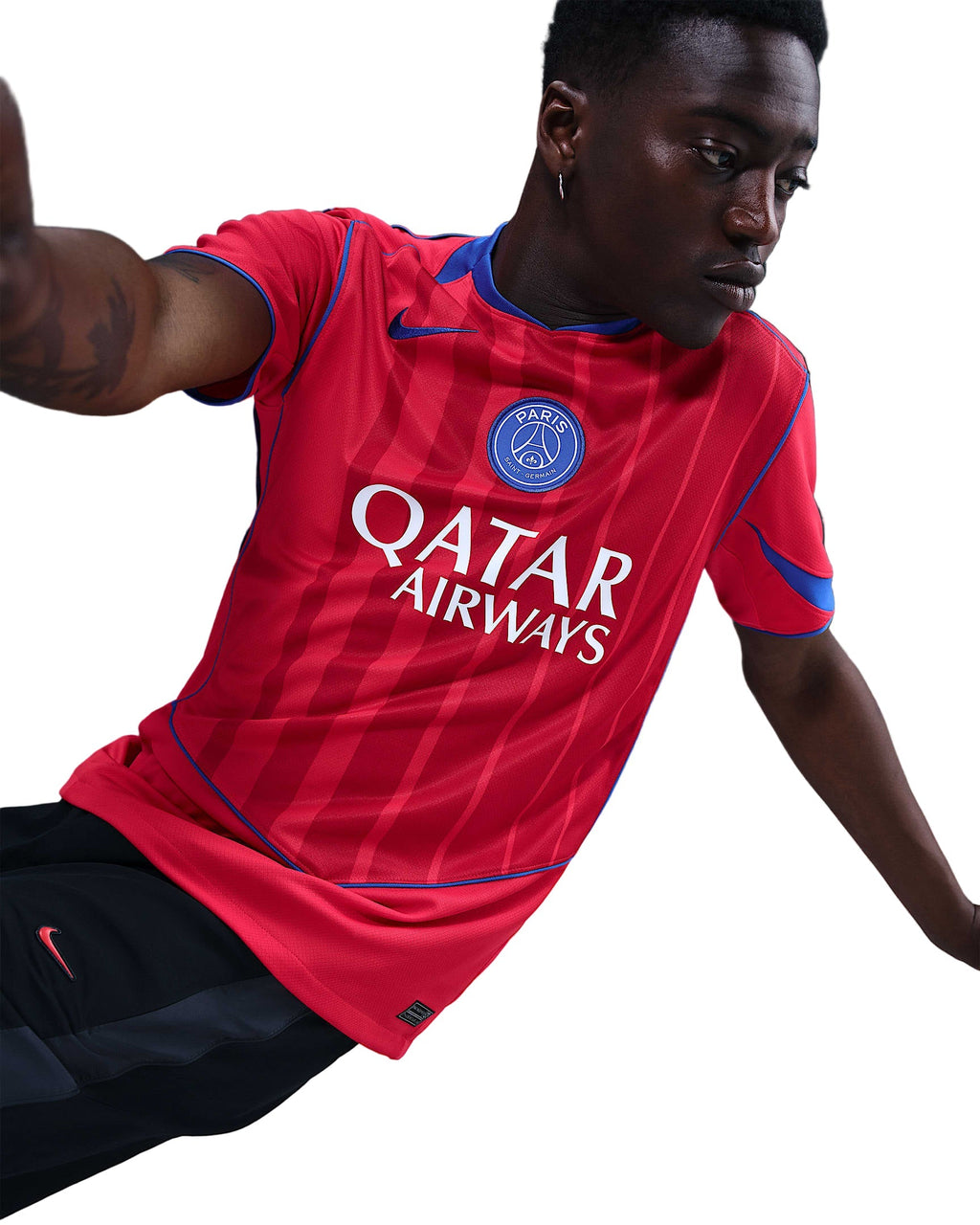 Nike Men's Paris Saint-Germain João Neves T90 Third Jersey w/ Champions League Patches 25/26 (Sport Red/Hyper Royal)