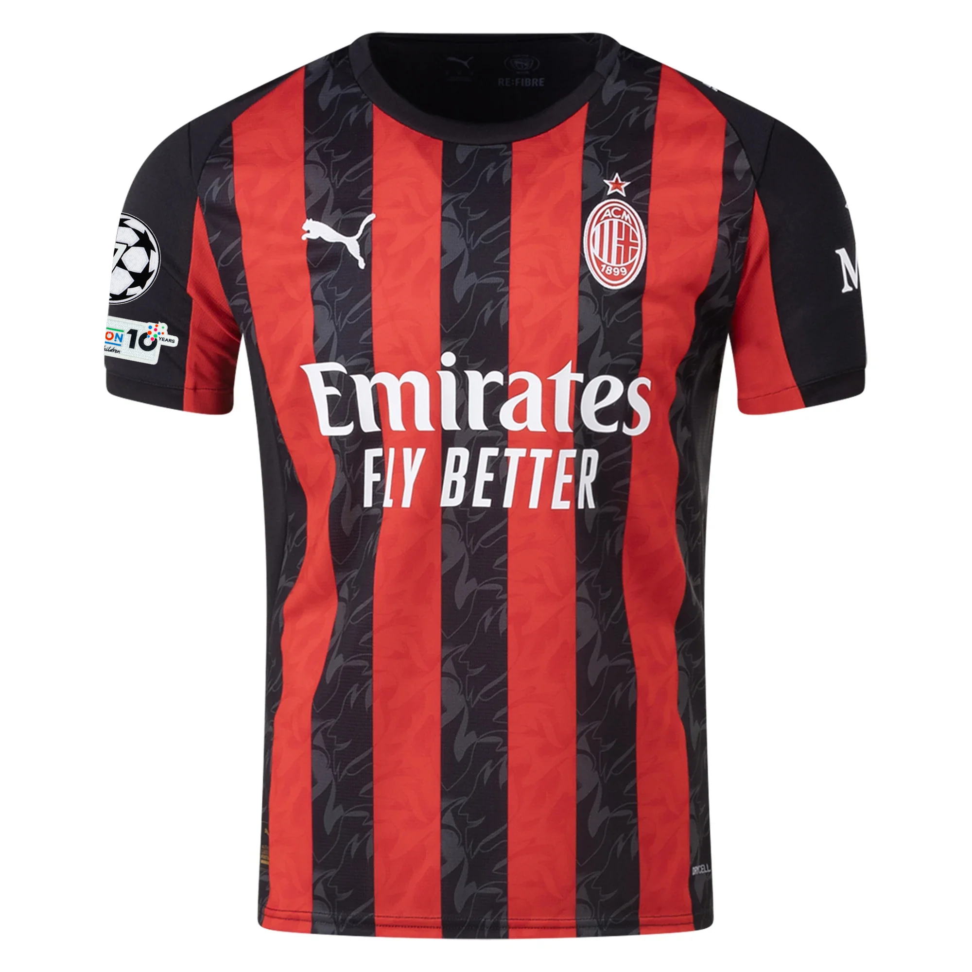 Puma Rafa Leao Men's AC Milan Home Jersey w/ Champions League Patches 25/26 (Red/Black)