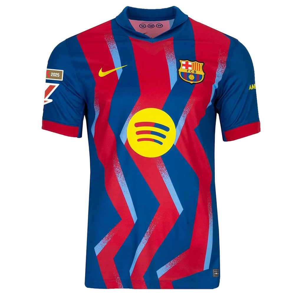 Nike Men's FC Barcelona Lamine Yamal 4th Jersey 25/26 w/ La Liga Patches (Blue/Red/Yellow)