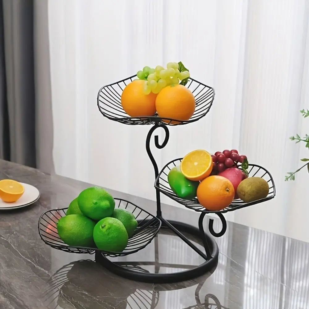 Lotus Leaf Shape 3-Tier Fruit Basket Metal Wire Space-Saving Fruit Storage Tray with Base Vintage Fruit Basket Table Countertop