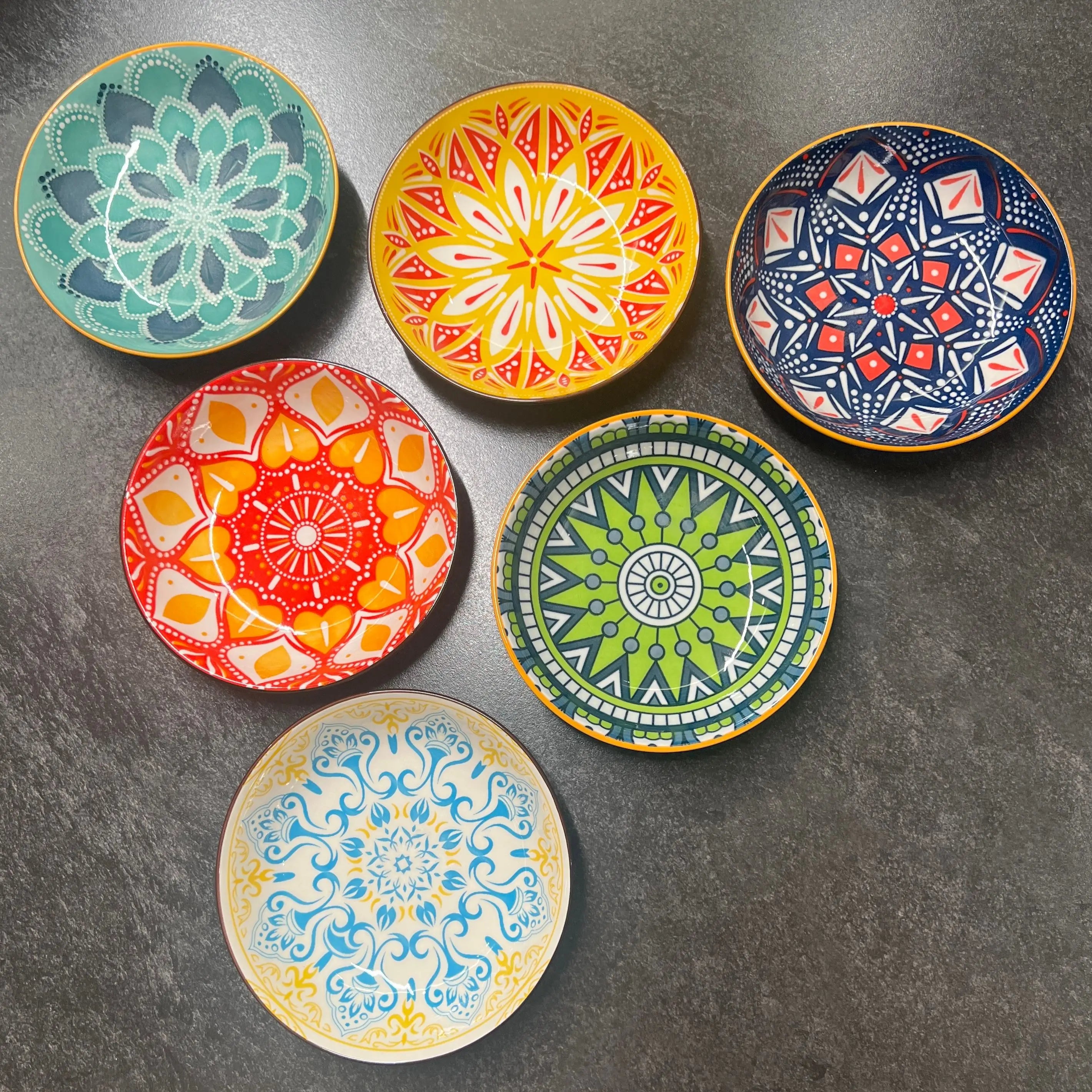 Bohemian style ceramic plates, 6 pieces, 5.75-inch serving plates, dessert plates, bread plates, microwave and dishwasher safe