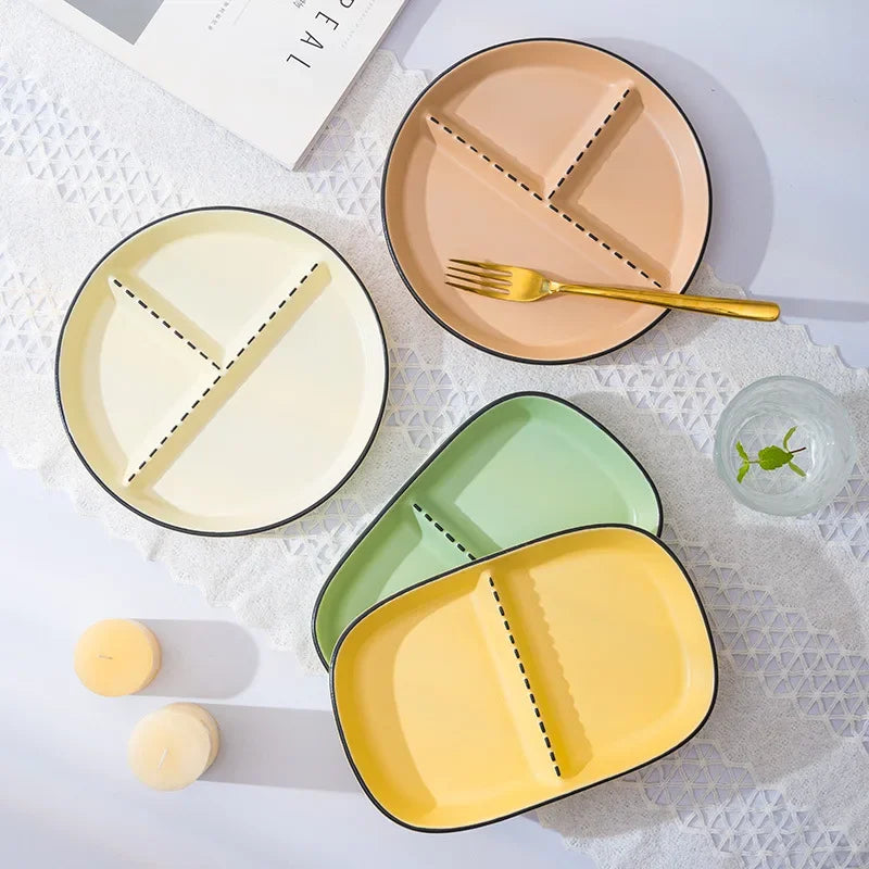 Compartmented Reduced-fat Dinner Plate Household Ceramic Tableware Children's Dinner Plate Quantitative Breakfast Plate