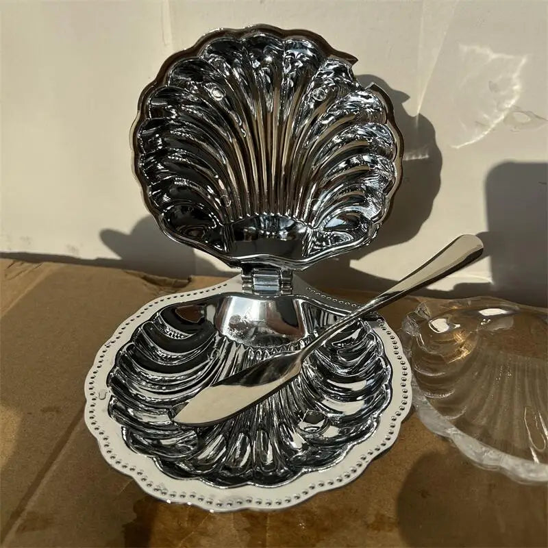 Luxury Sea Shell Stainless Steel Europea  shell fruit plate, home living room coffee table, snacks,