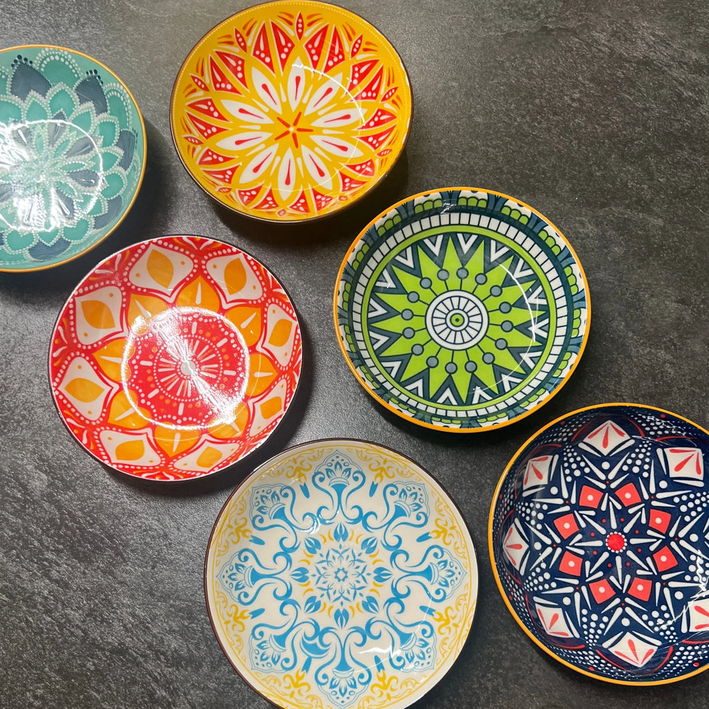 Bohemian style ceramic plates, 6 pieces, 5.75-inch serving plates, dessert plates, bread plates, microwave and dishwasher safe