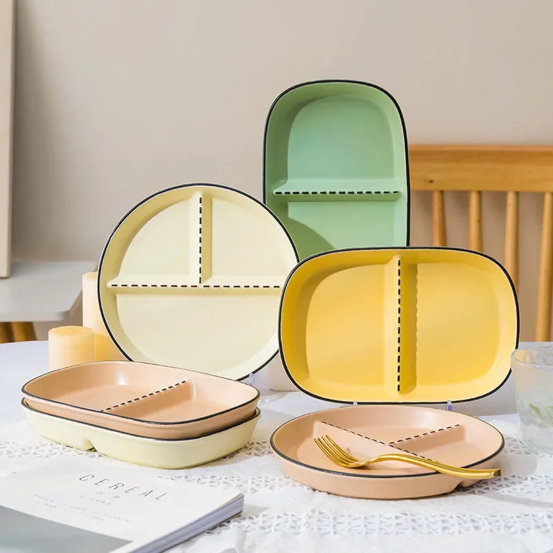 Compartmented Reduced-fat Dinner Plate Household Ceramic Tableware Children's Dinner Plate Quantitative Breakfast Plate