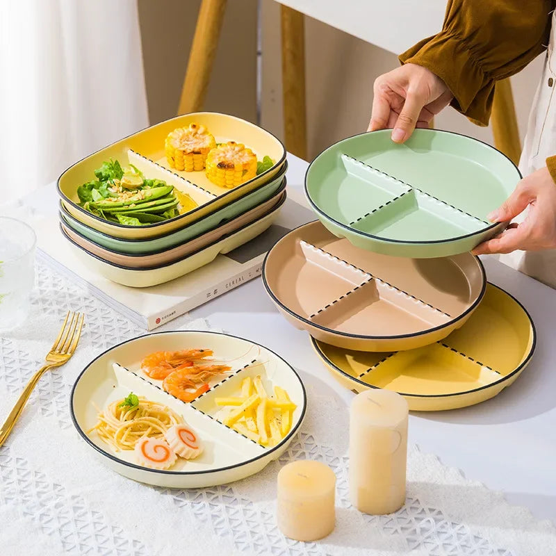 Compartmented Reduced-fat Dinner Plate Household Ceramic Tableware Children's Dinner Plate Quantitative Breakfast Plate