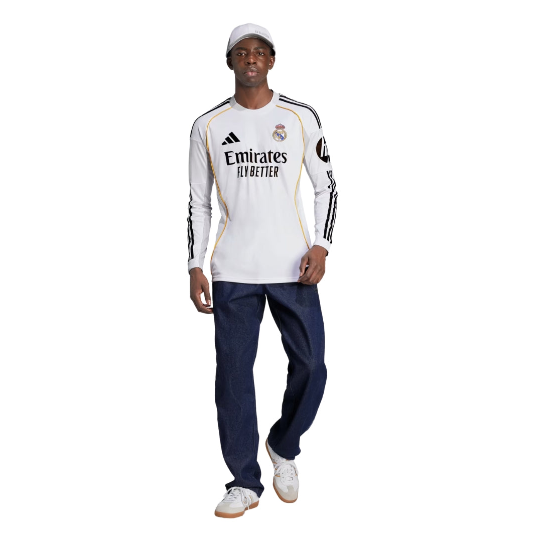 adidas Real Madrid Valverde Long Sleeve Home Jersey w/ Intercontinental + Champions League Patches 25/26 (White)