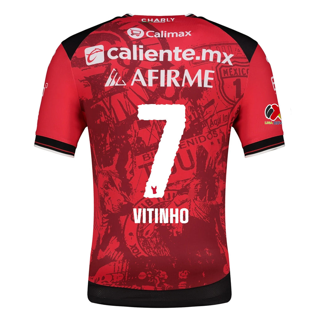 Charly Vitinho Men's Club Tijuana Xolos Home Jersey 25/26 w/ BBVA MX Patch (Red/Black)