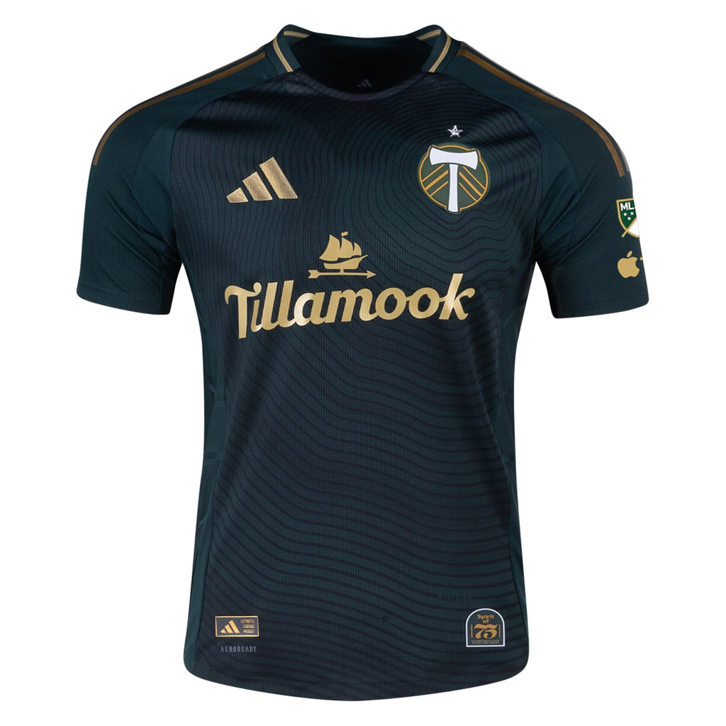 adidas Santiago Moreno Portland Timbers Authentic Home Jersey w/ MLS & Apple Patch 25/26 (Green/Gold)