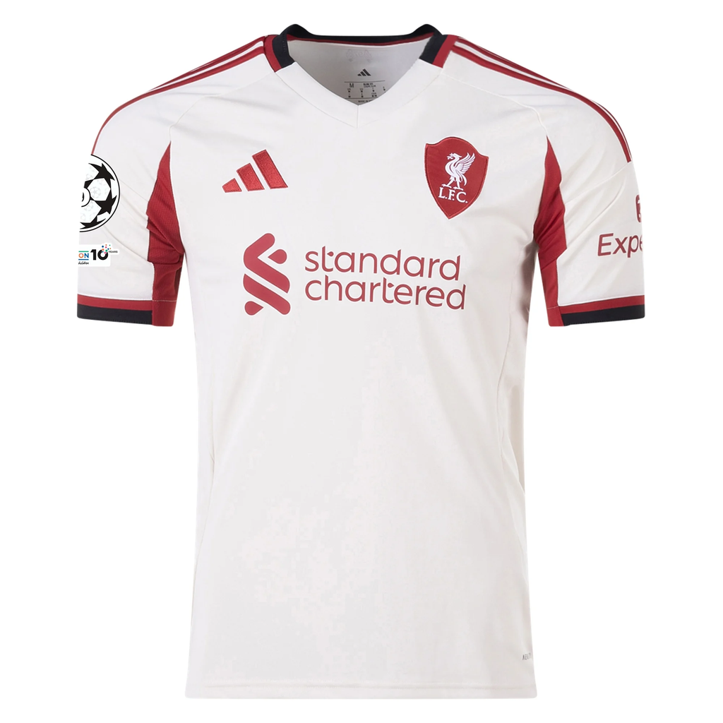 adidas Men's Liverpool Alexis Mac Allister Away Jersey w/ Champions League Patches 25/26 (Wonder White)