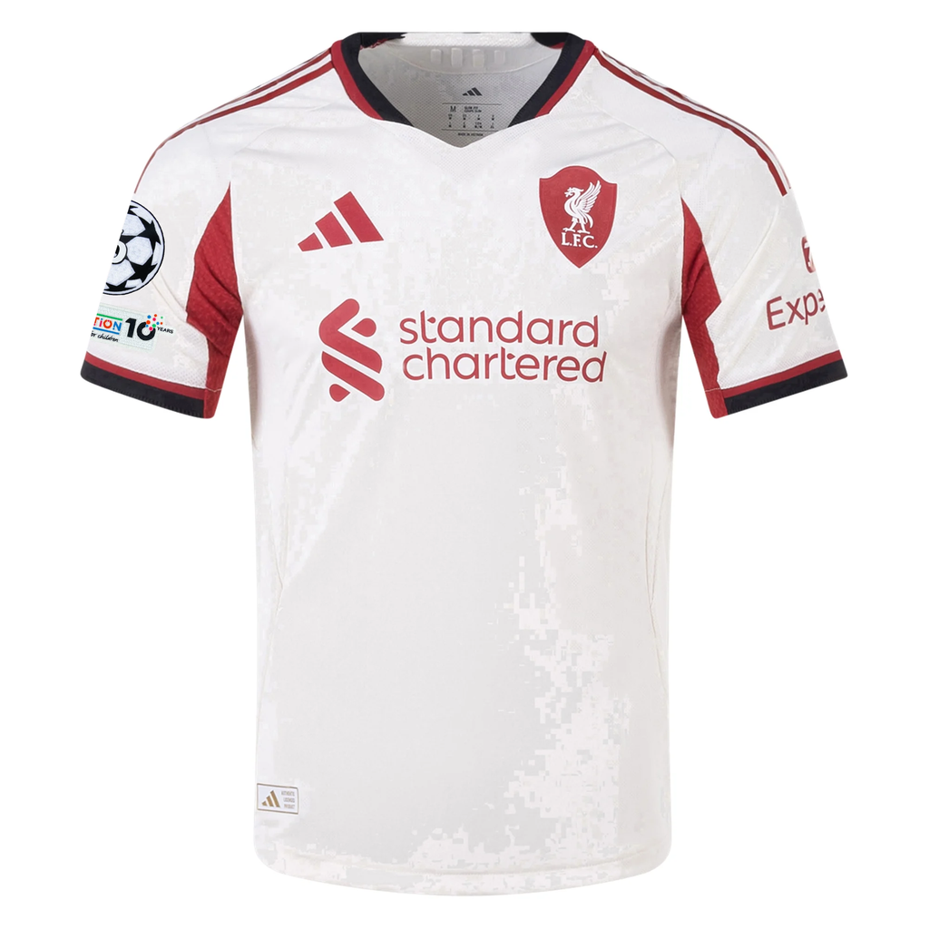 adidas Men's Liverpool Authentic Ryan Gravenberch Away Jersey w/ Champions League Patches 25/26 (Wonder White)