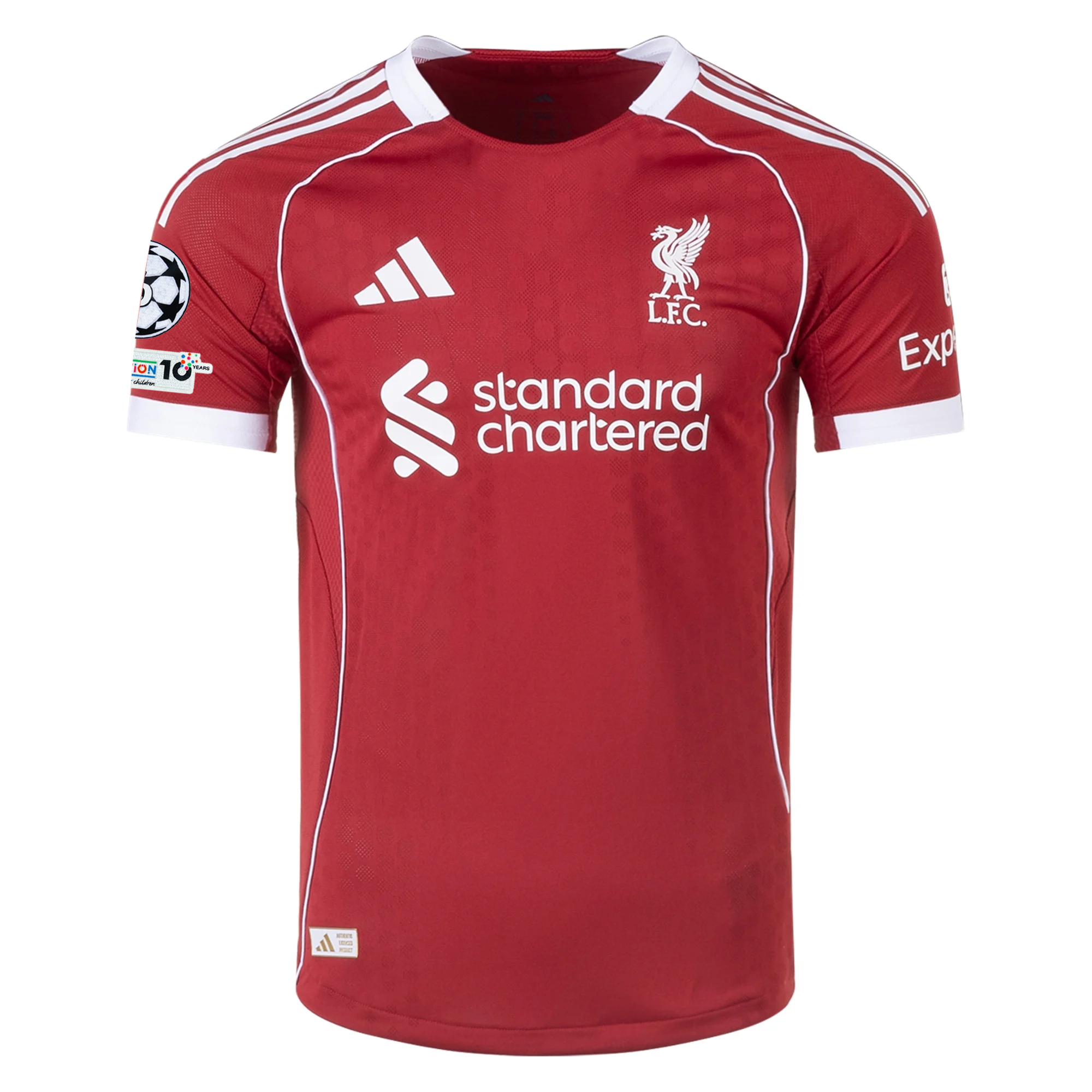adidas Men's Liverpool FC Authentic Gravenberch Home Jersey 25/26 w/ Champions League Patches (Strawberry Red)