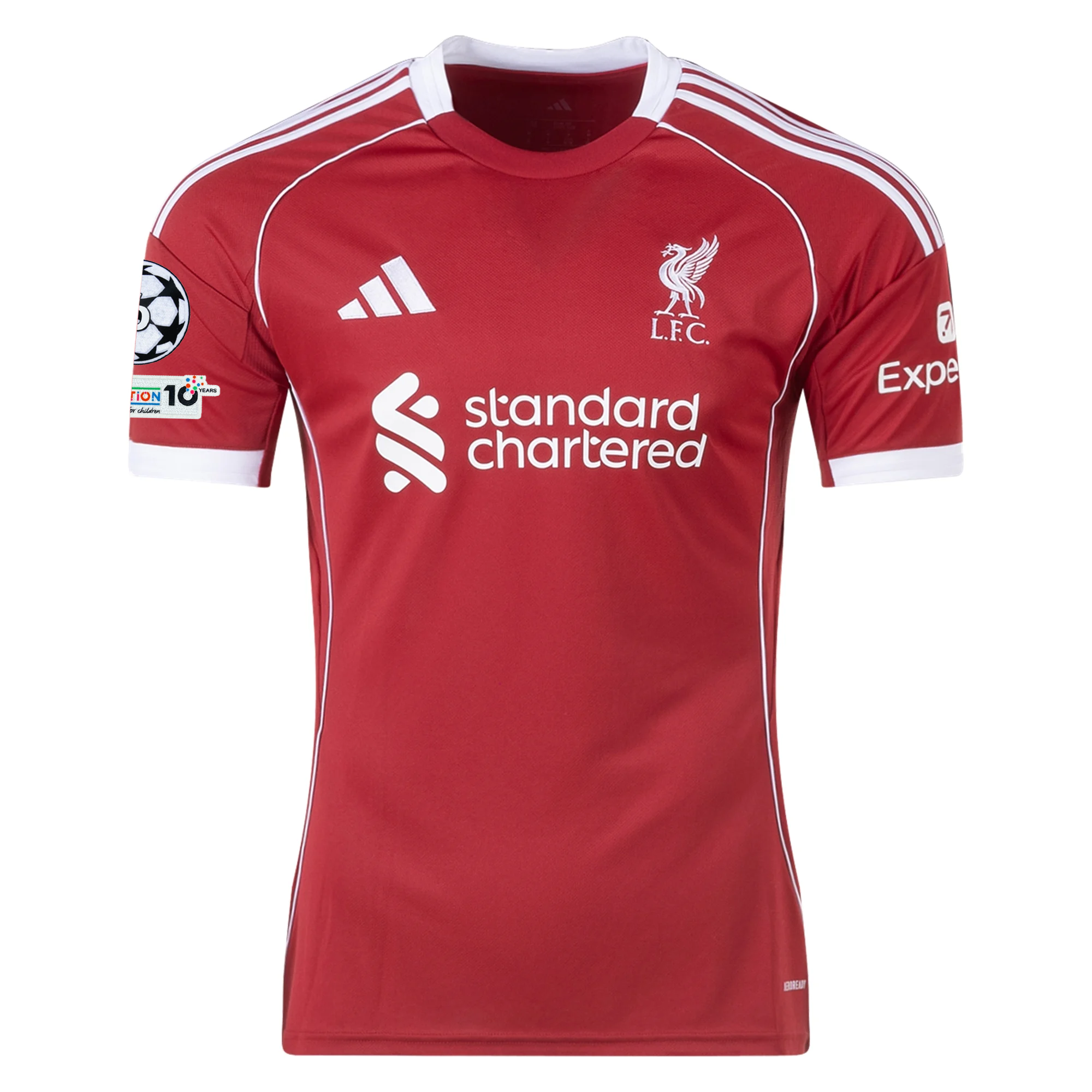 adidas Men's Liverpool Ekitike Home Jersey 25/26 w/ Champions League Patches (Strawberry Red)