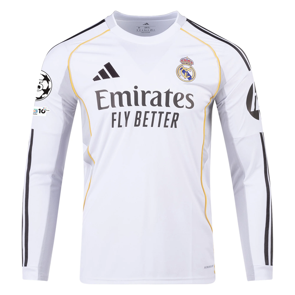 adidas Real Madrid Lucas V. Long Sleeve Home Jersey w/ Champions League Patches 25/26 (White)