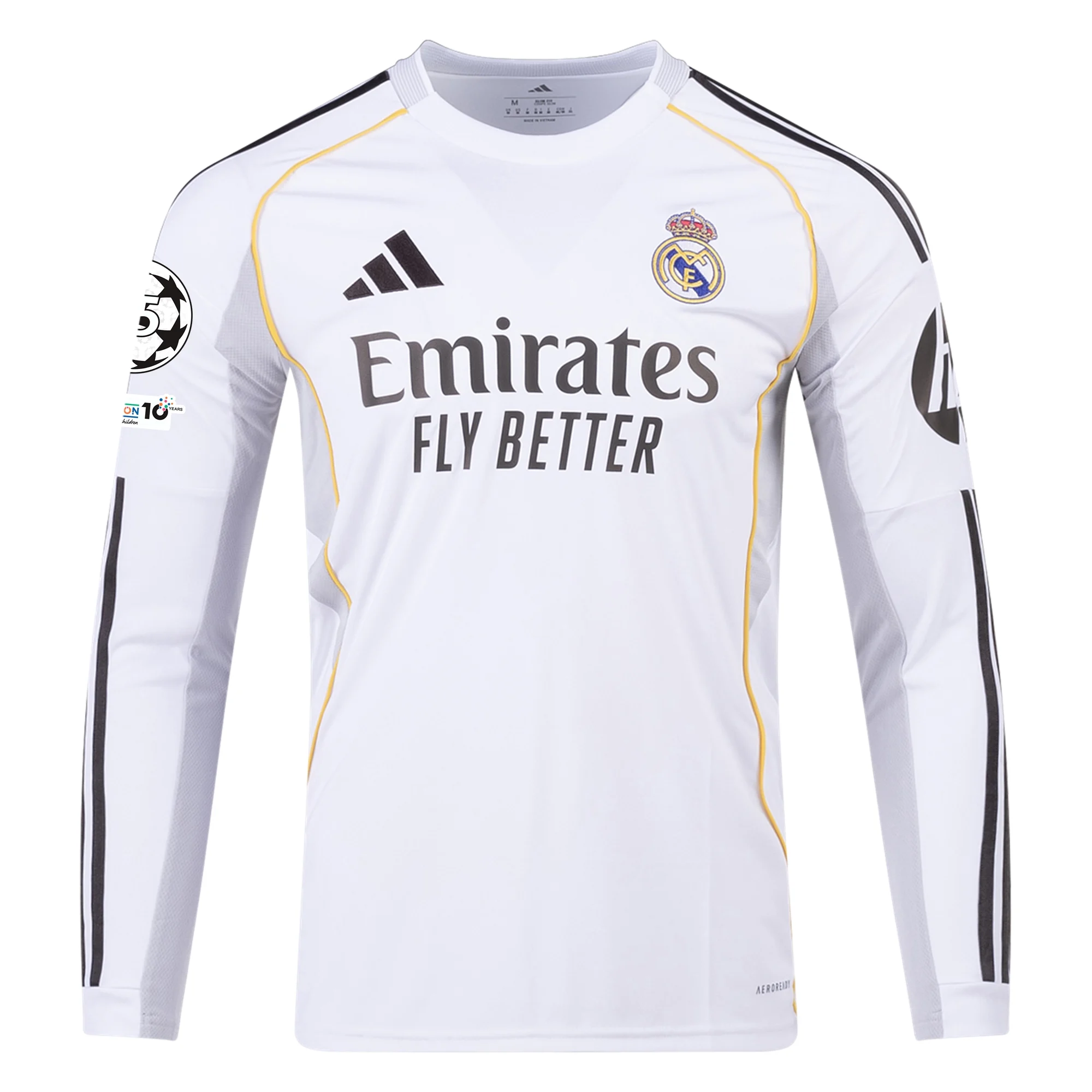 adidas Real Madrid Brahim Long Sleeve Home Jersey w/ Champions League Patches 25/26 (White)