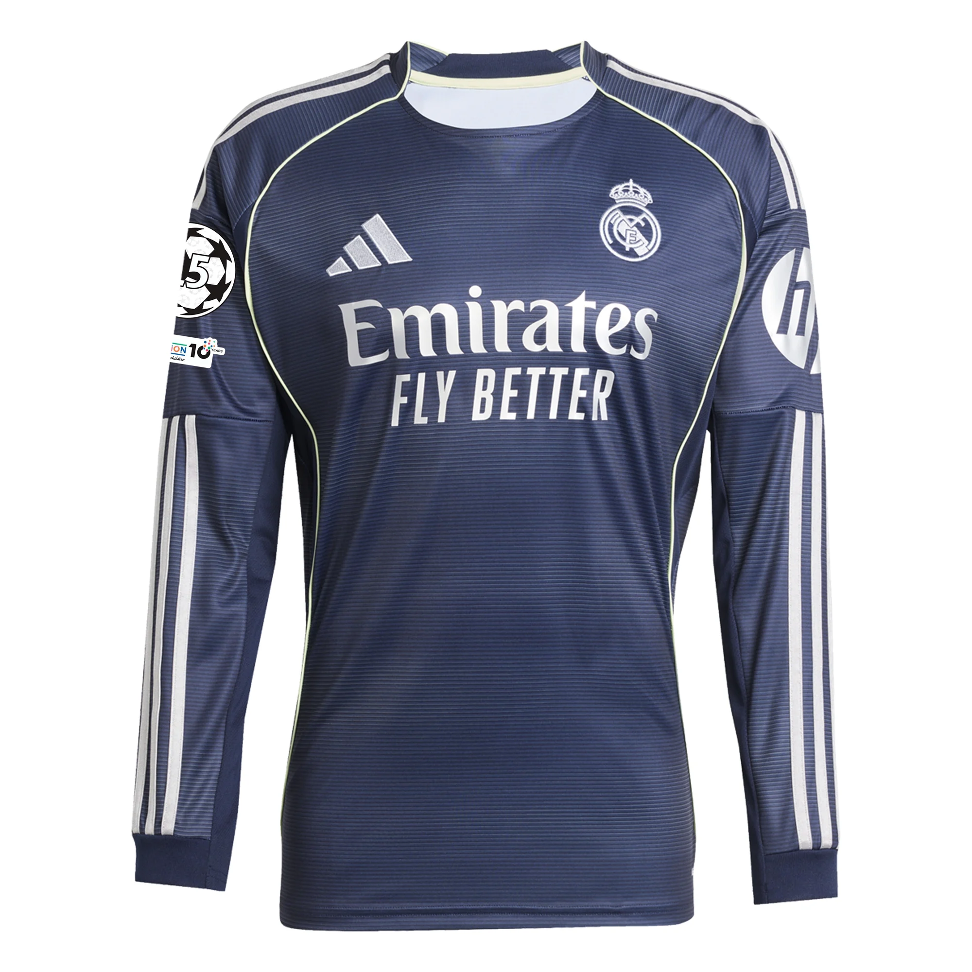adidas Real Madrid E. Militao Long Sleeve Away Jersey w/ Champions League Patches 25/26 (Legend Ink)