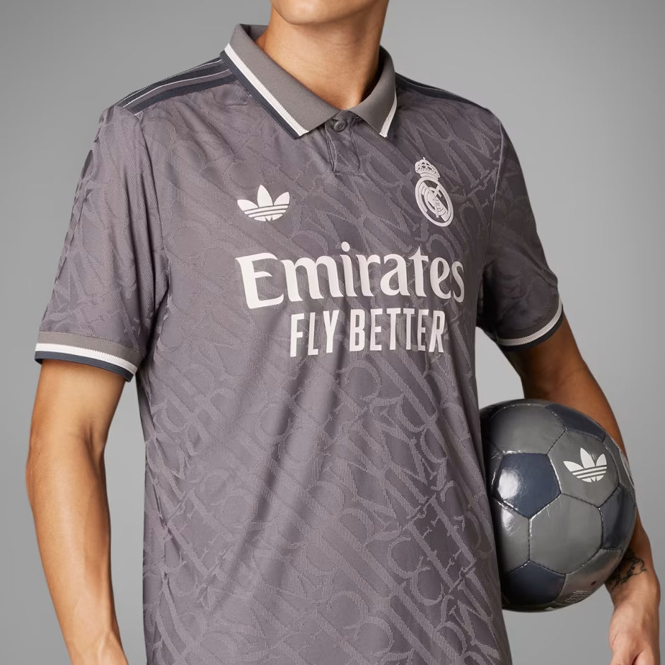adidas Men's Real Madrid Authentic Luka Modric Third Jersey w/ Champions League Patches 24/25 (Charcoal)