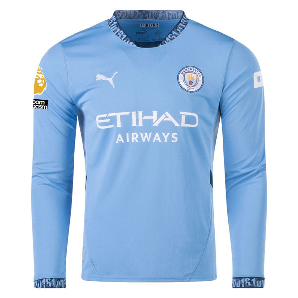 Puma Manchester City Rúben Dias Home Long Sleeve Jersey w/ EPL + No Room For Racism Patch 24/25 (Team Light/Marine Blue)