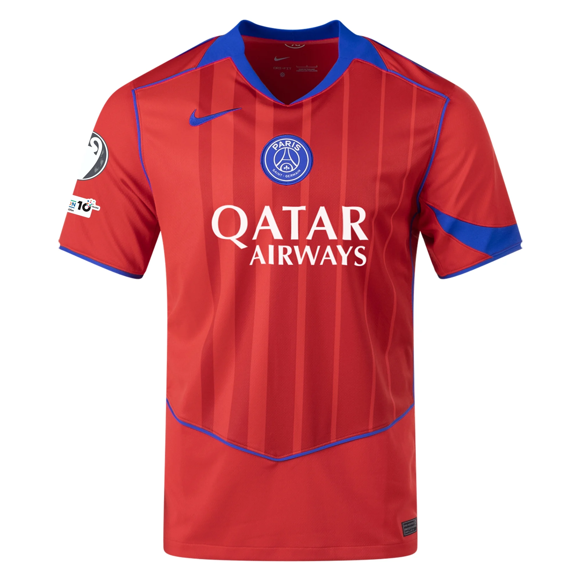 Nike Men's Paris Saint-Germain Archaf Hakimi T90 Third Jersey w/ Champions League Patches 25/26 (Sport Red/Hyper Royal)